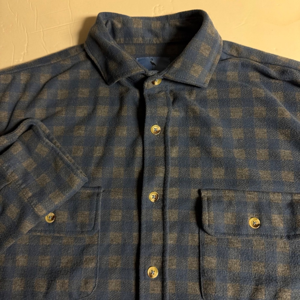 Men's Blue Grey Plaid Flannel‎ Shirt Tailorbyrd Long Sleeve Button Up M
